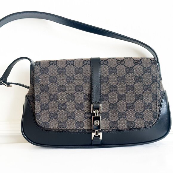 Gucci Jackie Monogram Flap Shoulder Bag - Black - Picture 1 of 14